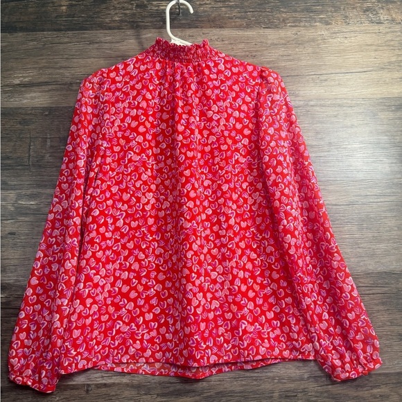 J. Crew Vibrant Red Blouse with Heart Motif - Picture 4 of 5